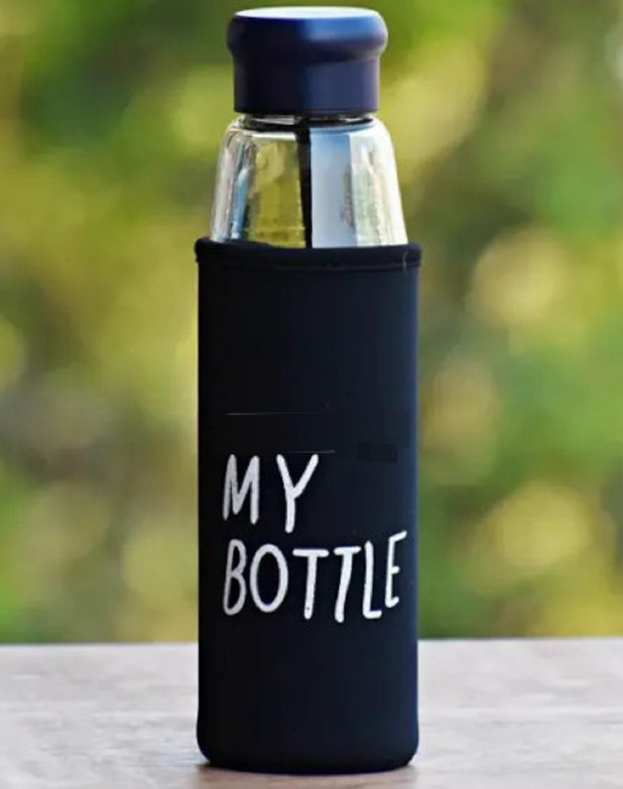 Glass water bottle, portable, sporty, transparent with cover 650ml