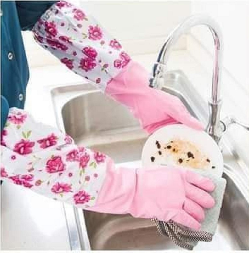 Silicone Hand Gloves Full -Dish Washing Kitchen-1 pair (Multicolor Design)