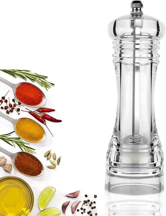Transparent Spice Mill, Acrylic Pepper Mill, Salt Mill,  for Spices, Pepper, Salt and Chili- 7 inch