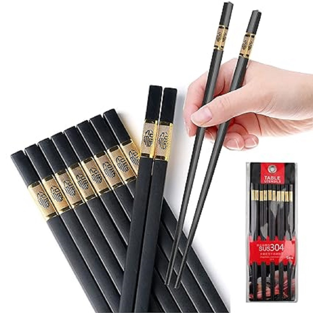 5 pairs of household alloy chopsticks and tableware gift set .