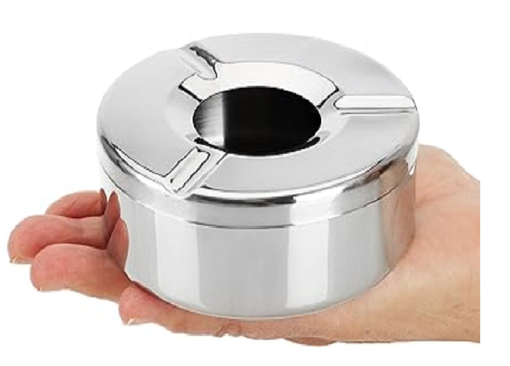 Big Round Stainless Steel Ashtray With Wind Proof Lid Ashtray.
