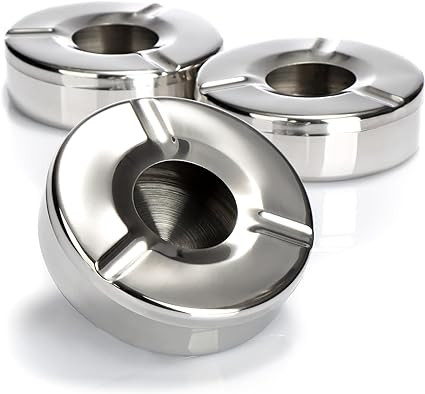 Medium Round Stainless Steel Ashtray With Wind Proof Lid Ashtray