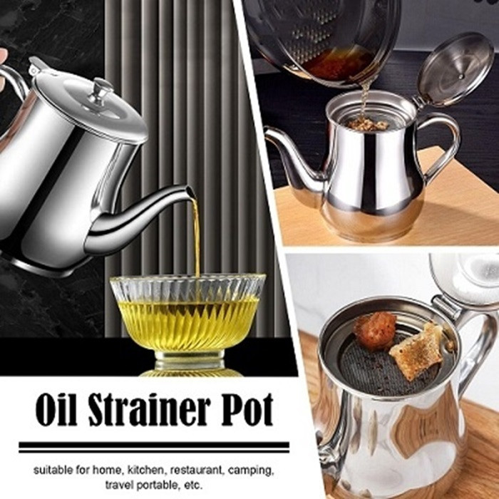 Stainless Steel Oil Pot Or Use As Tea Kettle Strainer Container Jug- 500ml