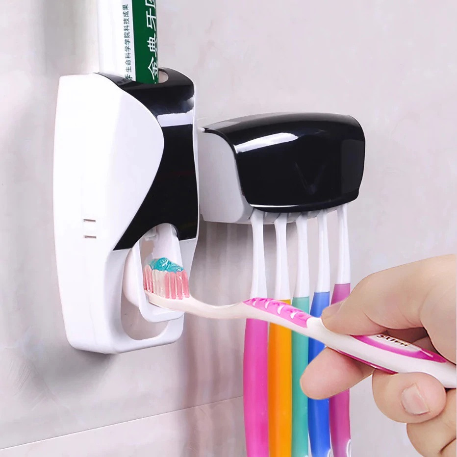 Automatic Manual One Touch Toothpaste Squeezing Device Dispenser Pump Toothbrush Holder Stand.