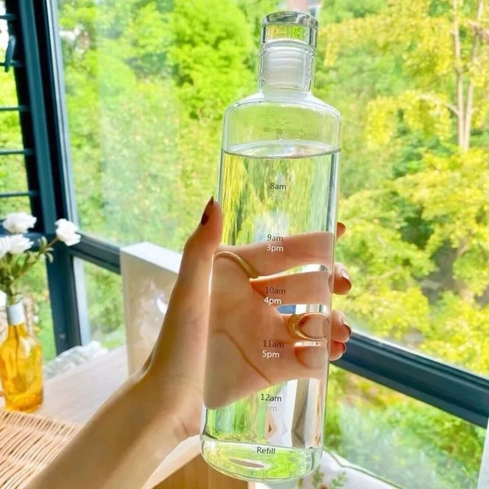 500ml Large Capacity Bottle With Time Stamp Scale For Drinks Water, Juice, Milk.