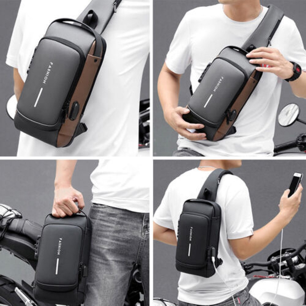 Men Anti-theft Waterproof Cross body Bag Multi-Functional Smooth Zipper.