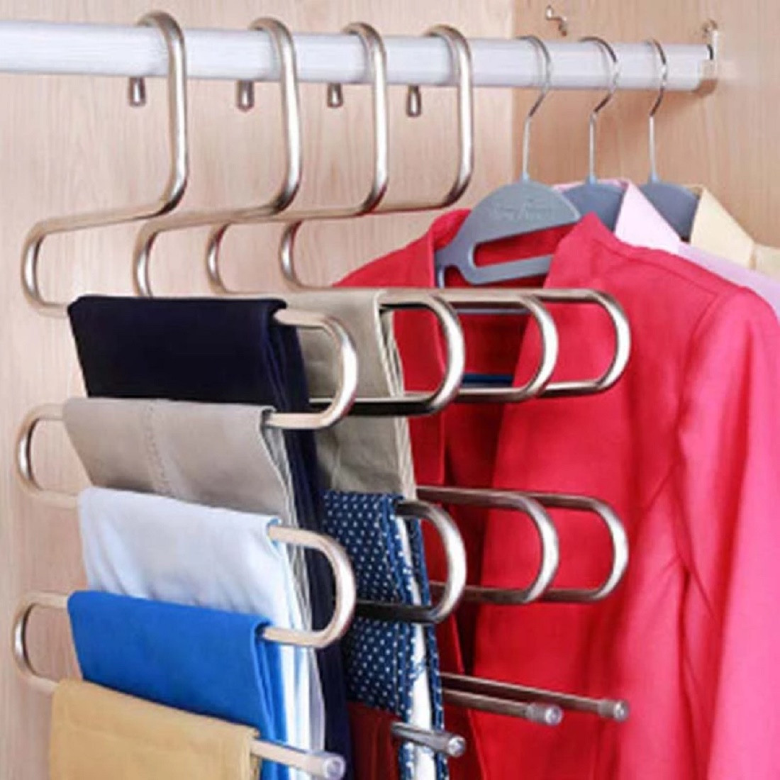 S-Shape Stainless Steel 5 Layer Cloth Hanger- 1 Pcs