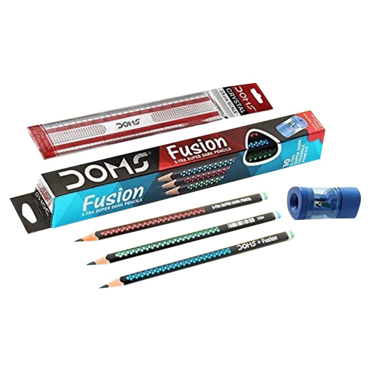 Doms Fusion Extra Dark Pencil 10 Pcs (Eraser, Sharpener & Scale with Box)