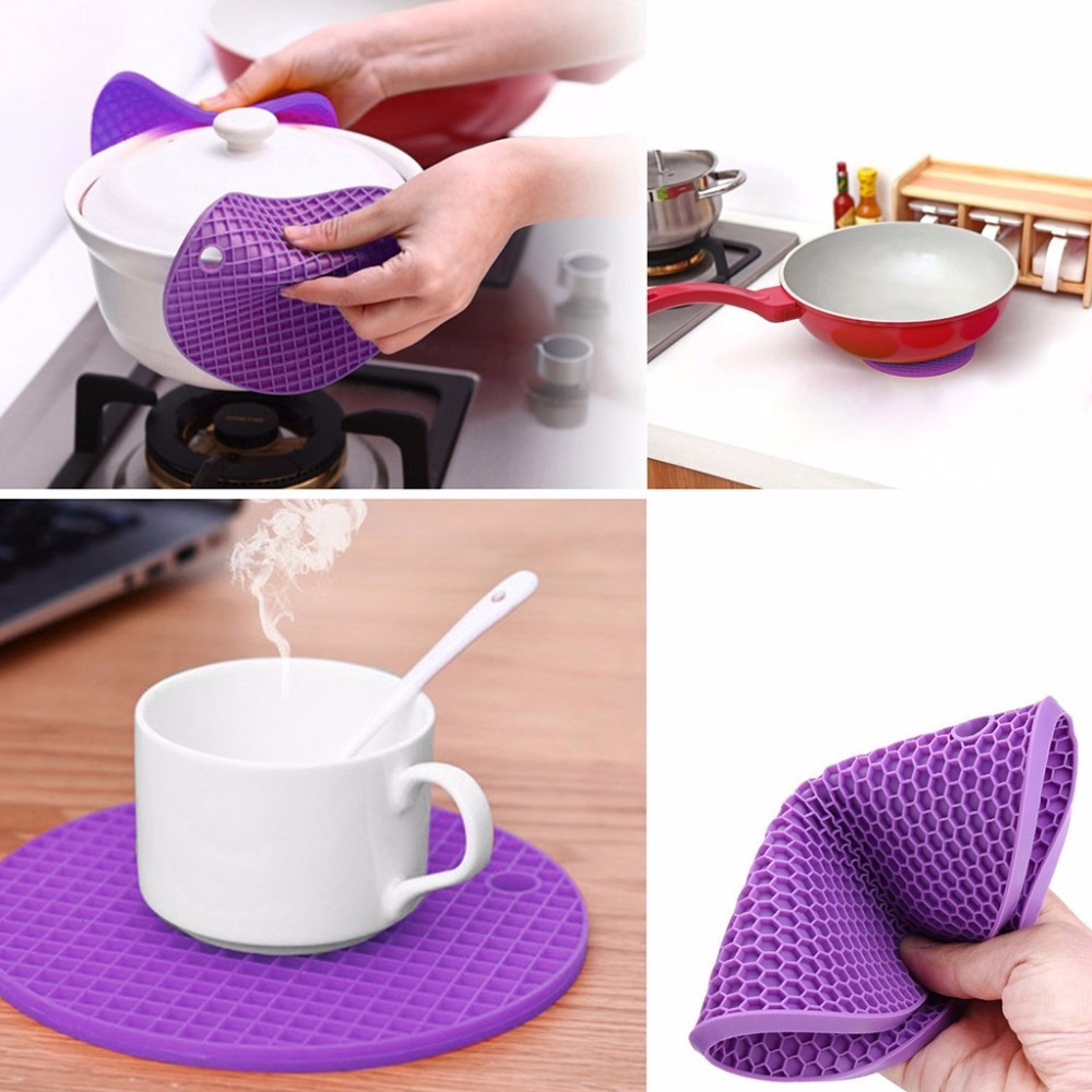 Round Silicone Non-Slip Heat Resistant Mat Coaster Cushion Place-mat Pot Holder 18cm (1pair)