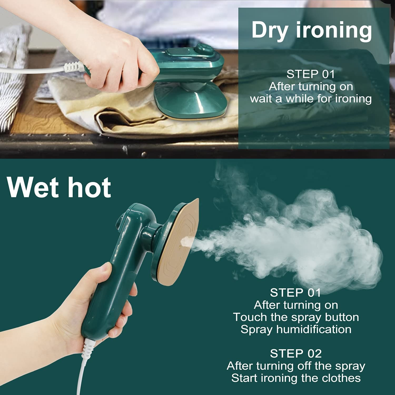 Electric Iron Steamer Handheld Mini Garment Steamer Machine Portable Wet Dry.
