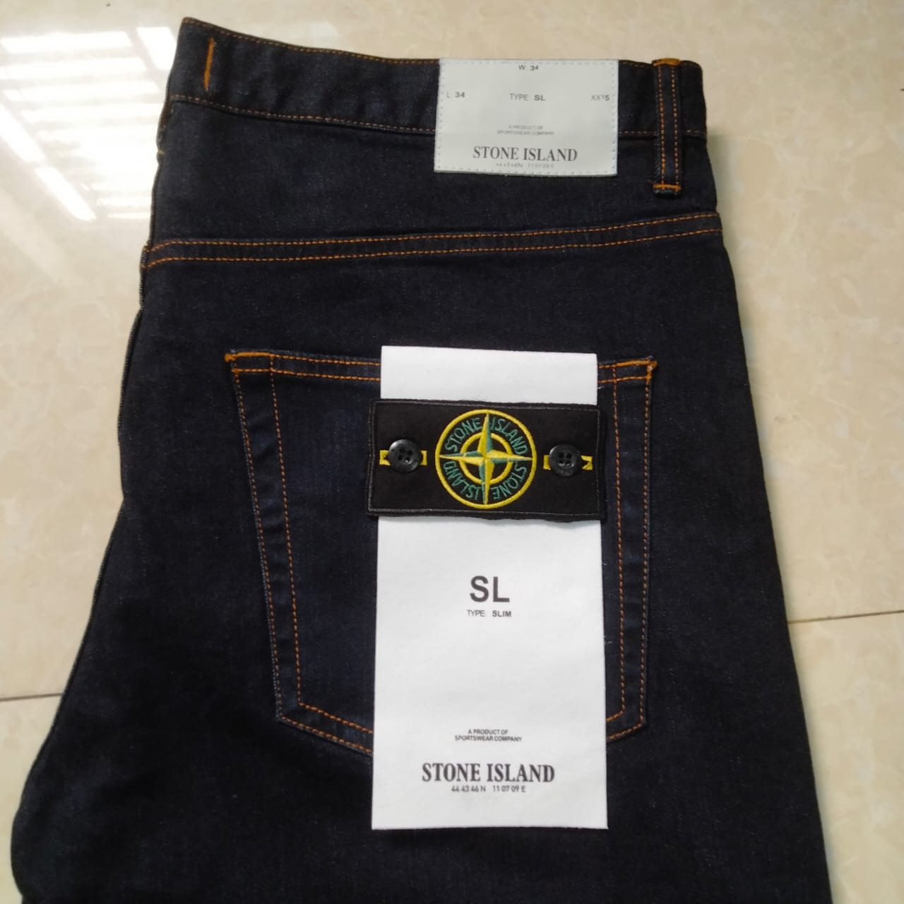 Stone Island Brand Indigo Color- Cotton Slim Fit Real Wash Jeans