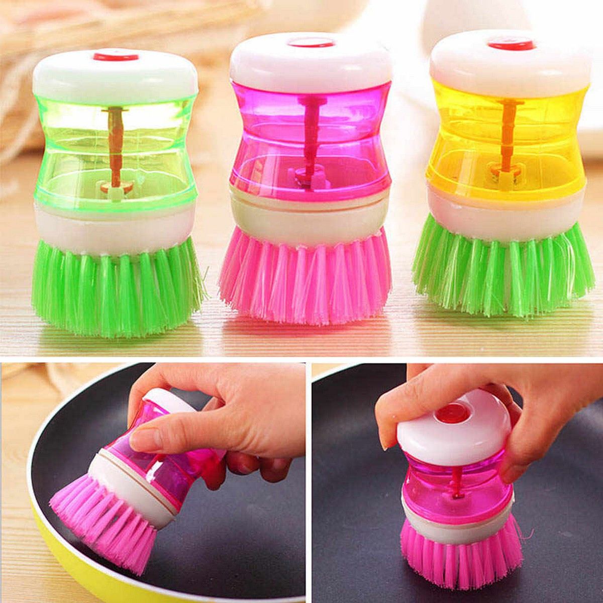 Kitchen Cleaning Dish Brush Scrubber Hydraulic Pressure Cleaner (3 Pcs)