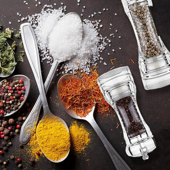 Acrylic Pepper Mill 6" inch, Salt and Pepper Grinder with Ceramic Grinding Mechanism