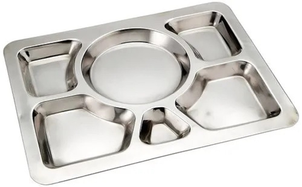 Acense 6 Compartment Stainless Steel Large Plate (Thali), Food Grade Material.