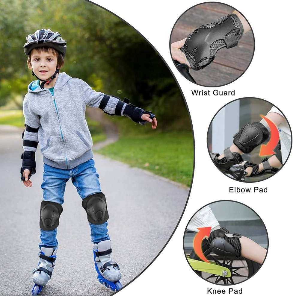 6 Pieces Kids Outdoor Sports Protective Gear Knee Pads Elbow Pads Wrist Guards Roller Skating Safety Protection