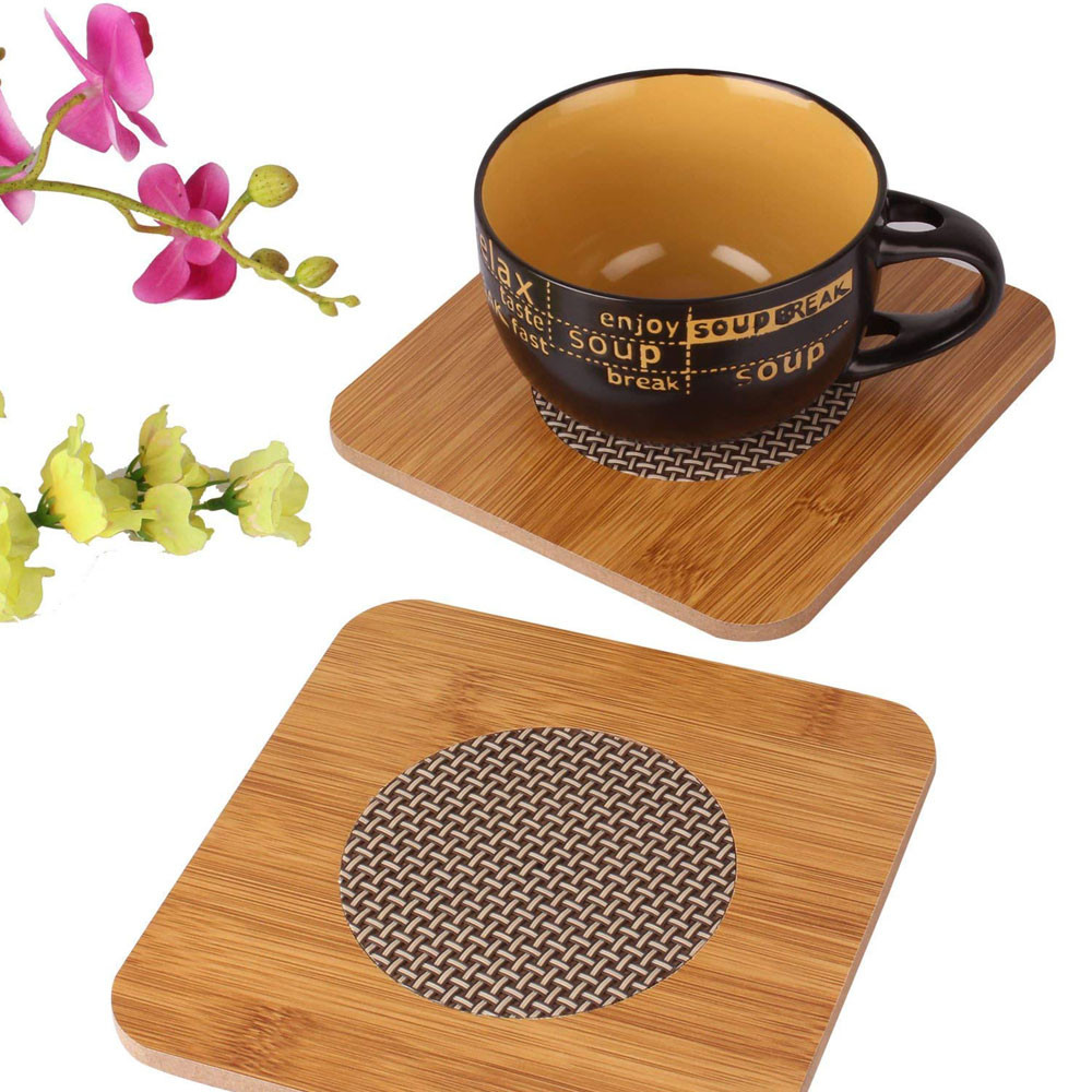 Placemat Bamboo Tea Coaster Heat Pad for Home, Office, Kitchen, Dining Table- 6 Pcs