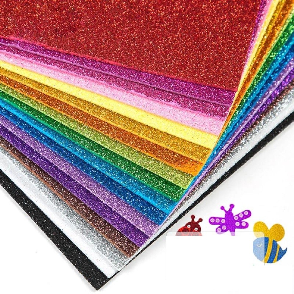 5 pcs Multi Color A4 Size Glitter Foam Sheet Paper Sticky Back Adhesive Sticker.