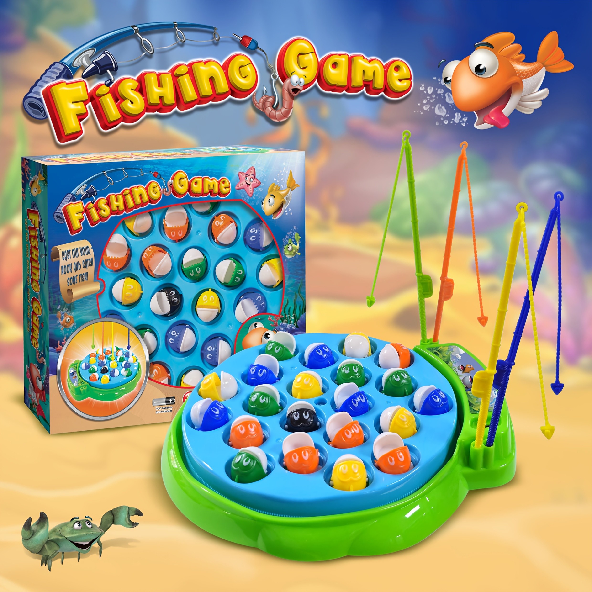 Fishing Board Game, 24 Fish - 4 Players - Multicolor, One Size (Age-3+)